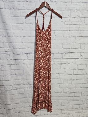 La Hearts Rust Floral Maxi Dress with Pom Pom Straps